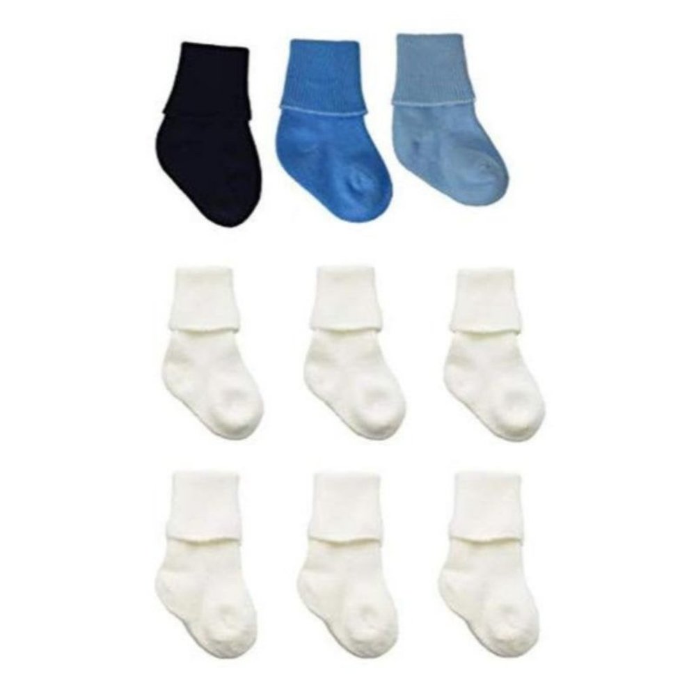 Newborn Baby Boy Cotton Turn Cuff 9 Pair Socks